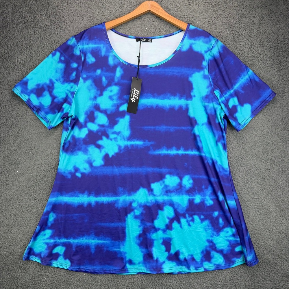 Lily by Firmiana Womens 3XL Blue Tie Dye Short Sleeve Tunic Top NWT
